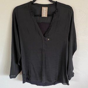 Anthro Dolan Satin Draped Henley Blouse